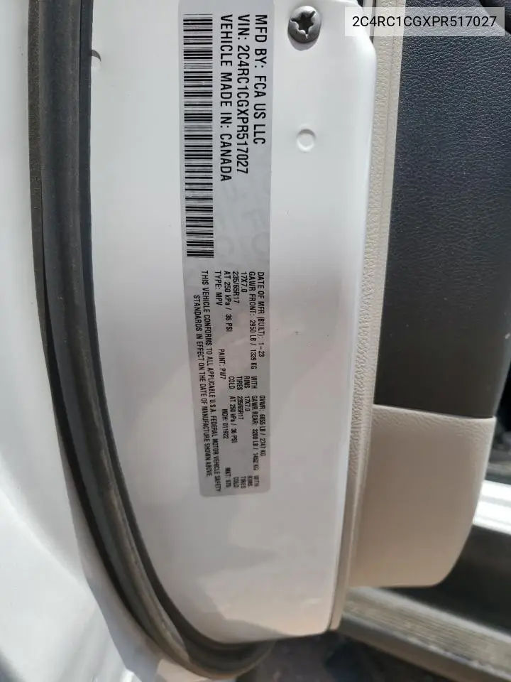 2023 Chrysler Voyager Lx VIN: 2C4RC1CGXPR517027 Lot: 60274025