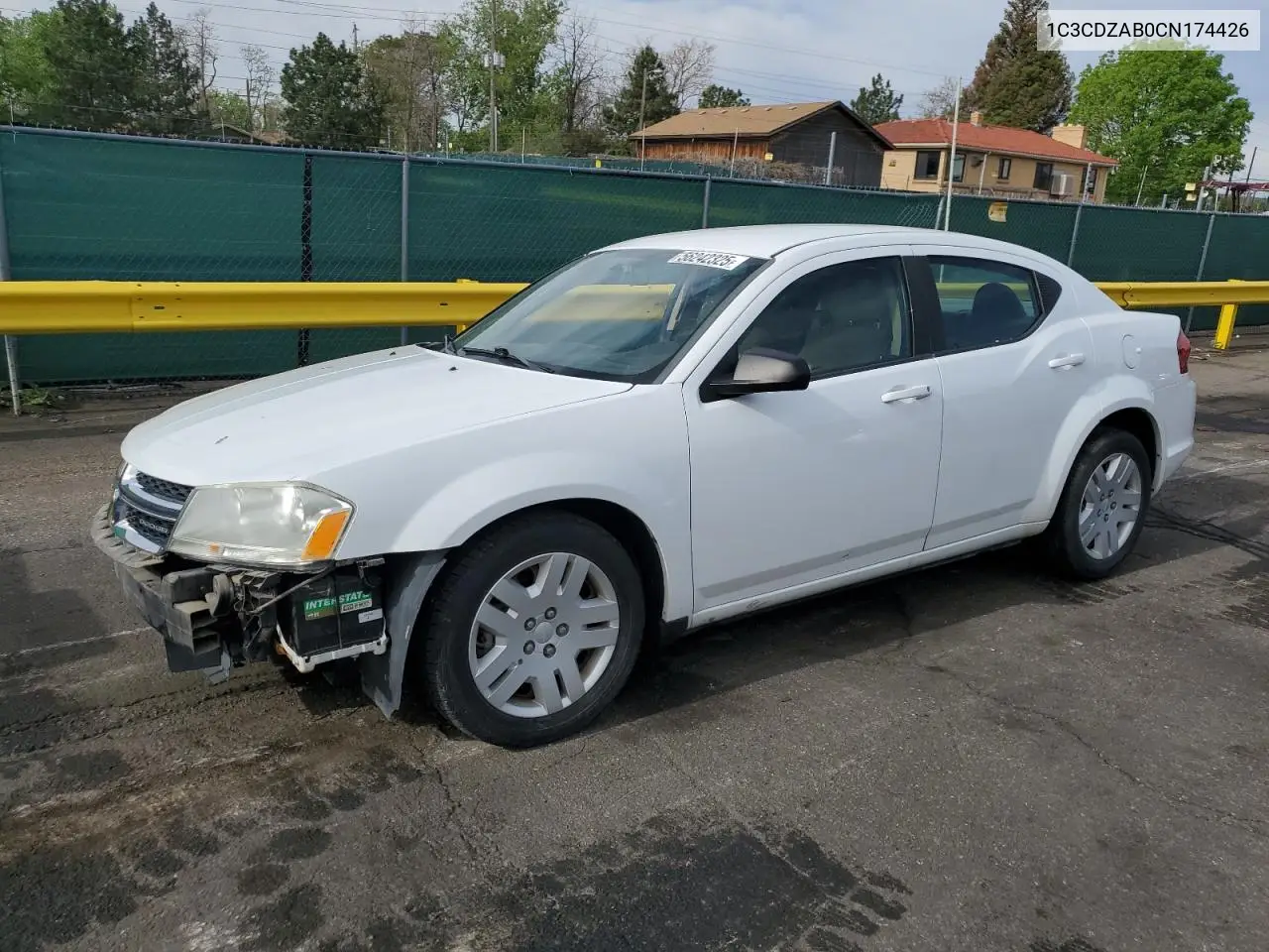 2012 Dodge Avenger Se VIN: 1C3CDZAB0CN174426 Lot: 56242325