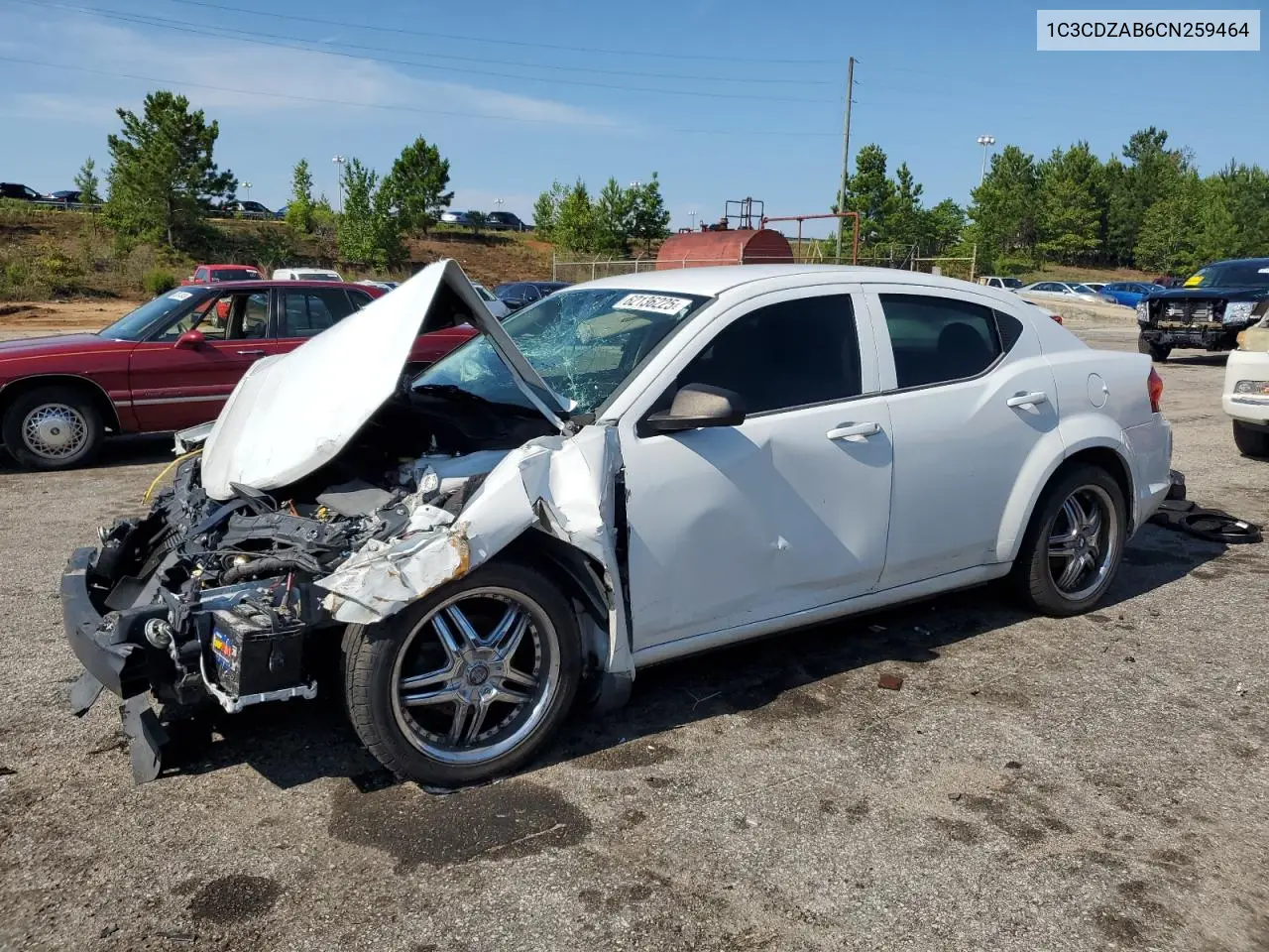 2012 Dodge Avenger Se VIN: 1C3CDZAB6CN259464 Lot: 62136225