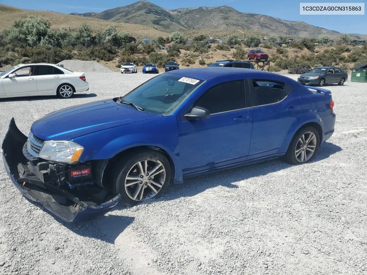 2012 Dodge Avenger Se VIN: 1C3CDZAG0CN315863 Lot: 62707565