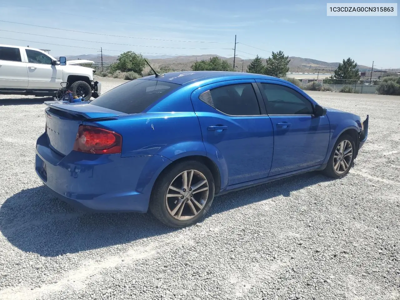 2012 Dodge Avenger Se VIN: 1C3CDZAG0CN315863 Lot: 62707565
