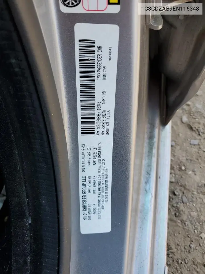2014 Dodge Avenger Se VIN: 1C3CDZAB9EN116348 Lot: 62035925