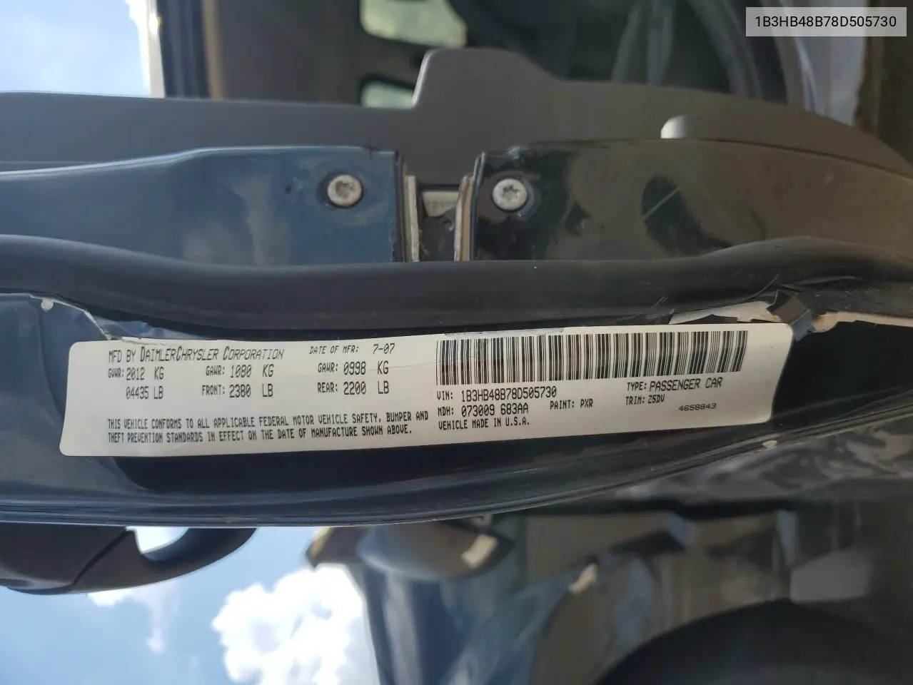2008 Dodge Caliber Sxt VIN: 1B3HB48B78D505730 Lot: 62086815