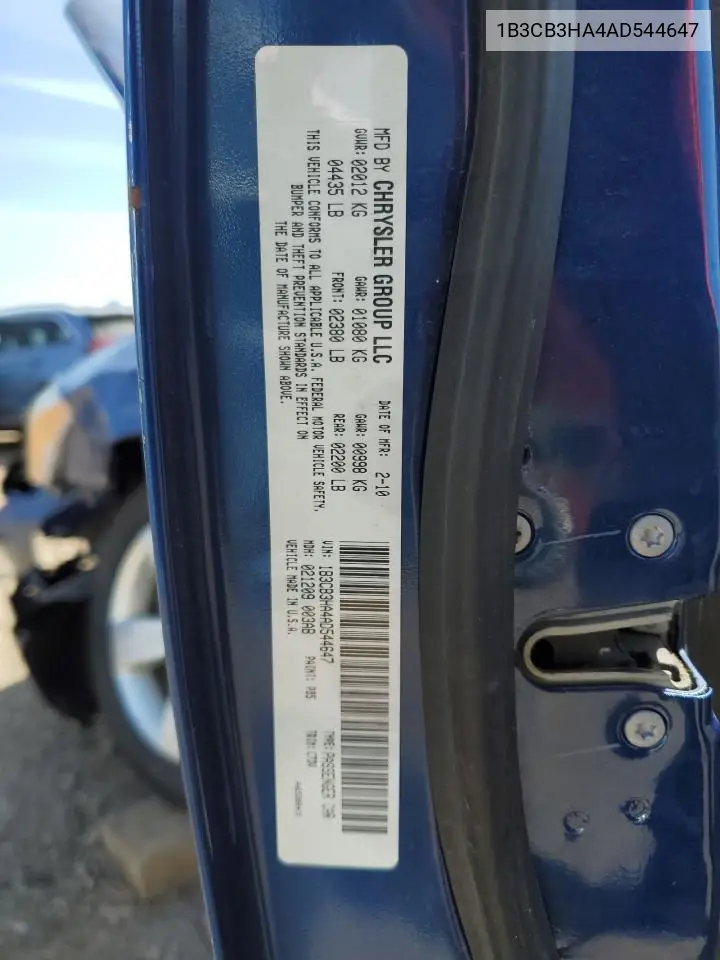 2010 Dodge Caliber Mainstreet VIN: 1B3CB3HA4AD544647 Lot: 56196995