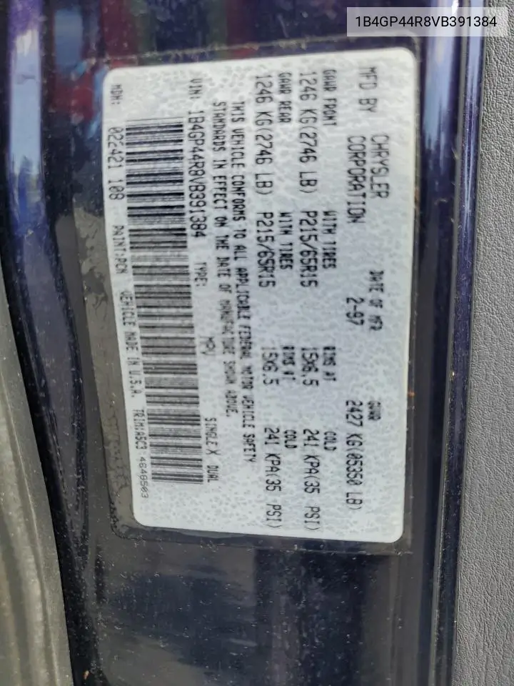 1997 Dodge Grand Caravan Se VIN: 1B4GP44R8VB391384 Lot: 59239415