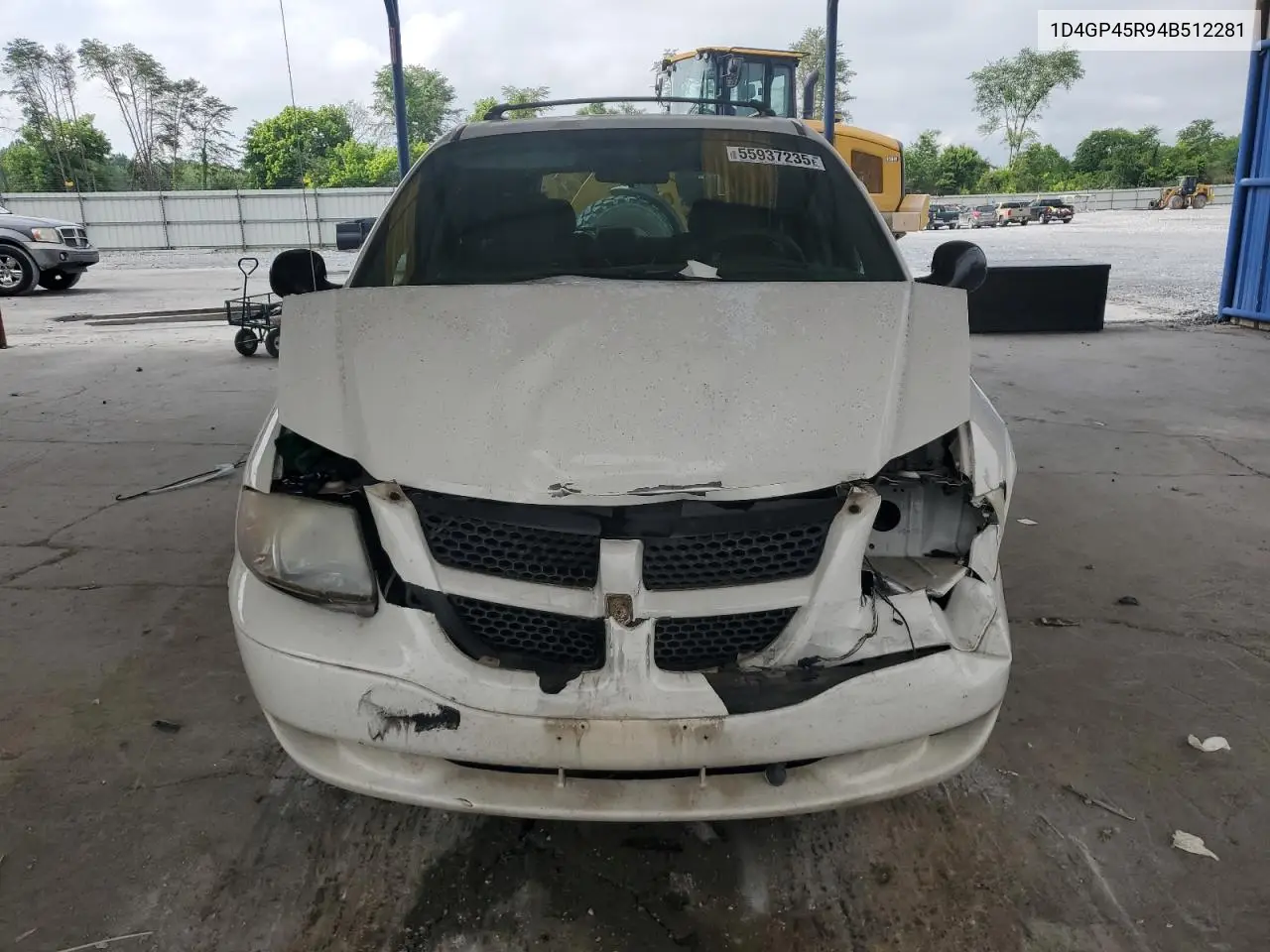 2004 Dodge Caravan Sxt VIN: 1D4GP45R94B512281 Lot: 55937235