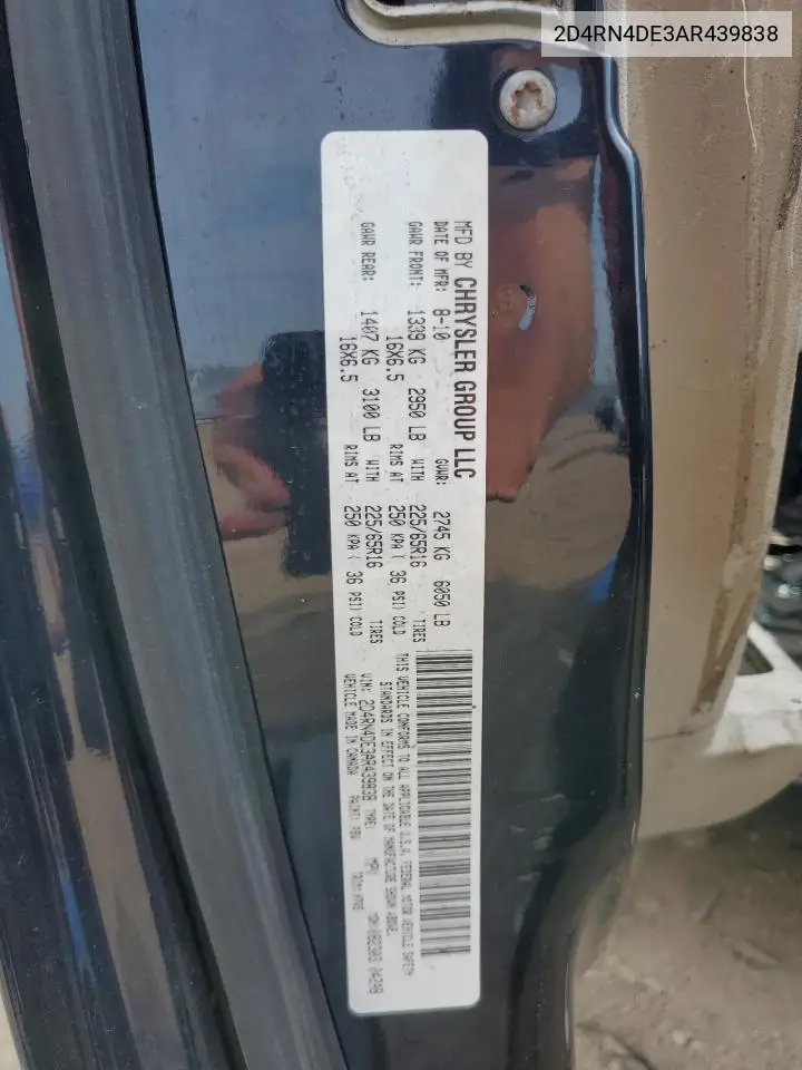 2010 Dodge Grand Caravan Se VIN: 2D4RN4DE3AR439838 Lot: 60658115