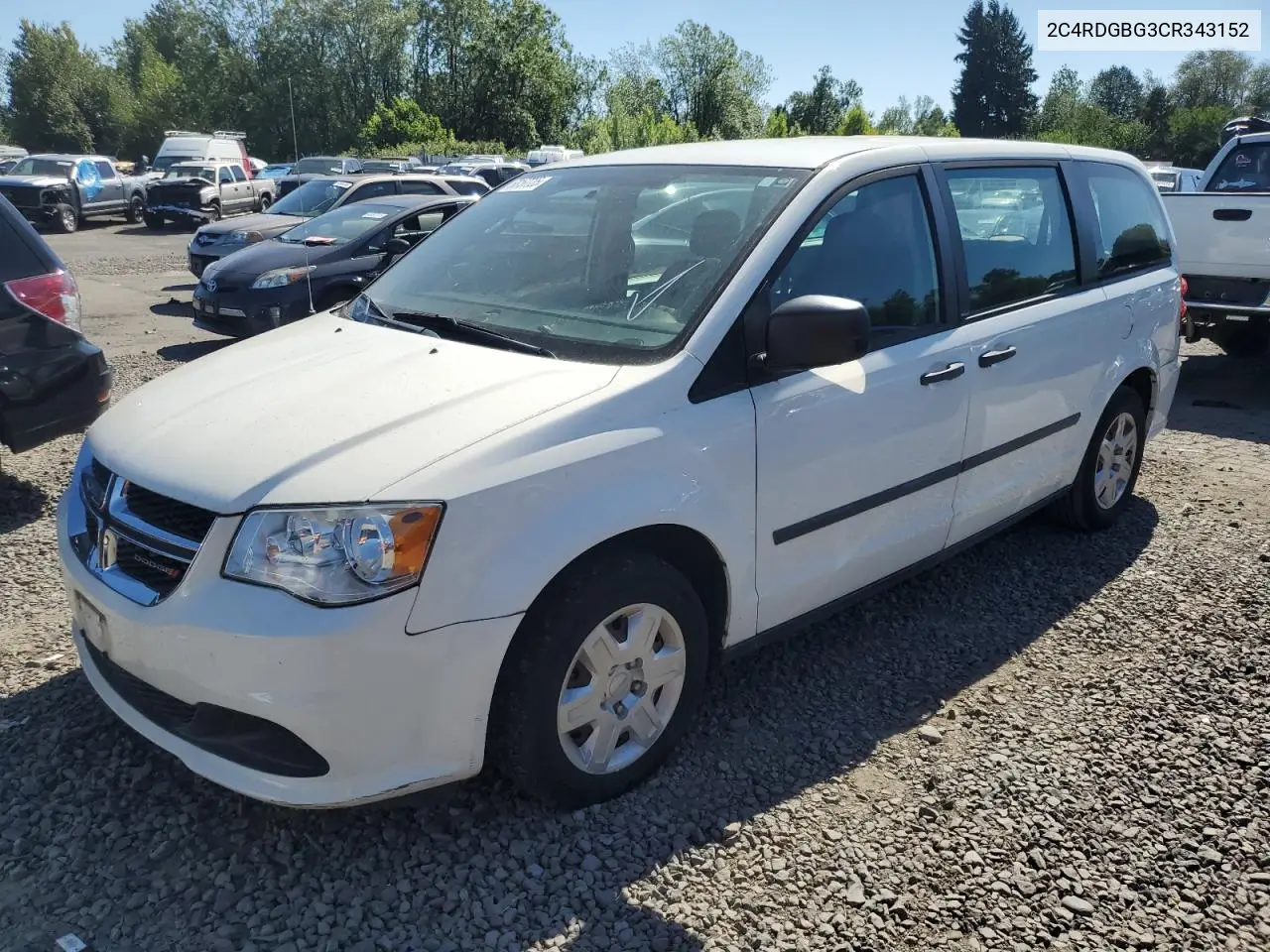 2012 Dodge Grand Caravan Se VIN: 2C4RDGBG3CR343152 Lot: 63167725