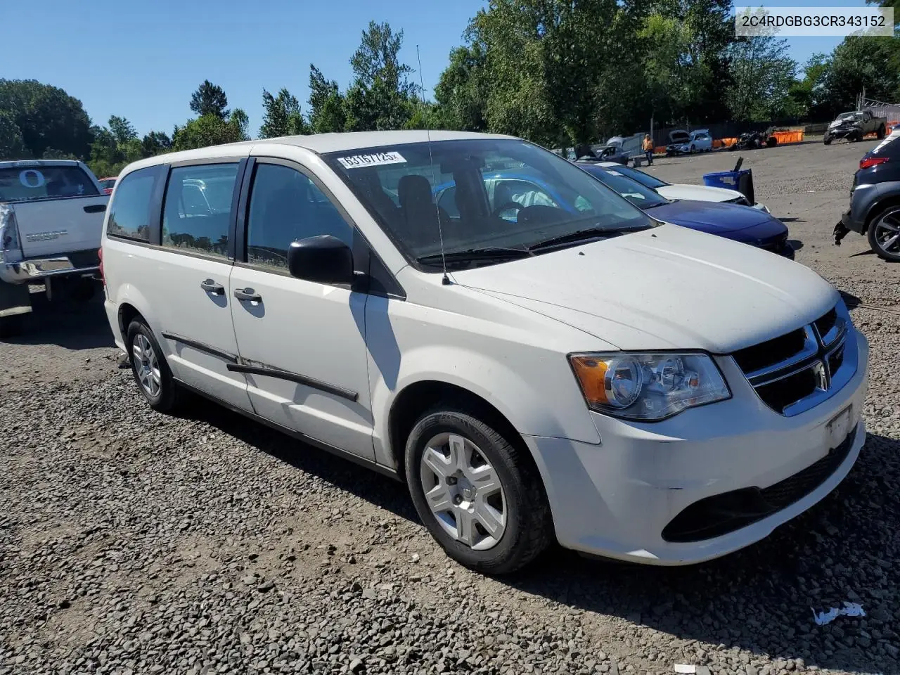 2012 Dodge Grand Caravan Se VIN: 2C4RDGBG3CR343152 Lot: 63167725