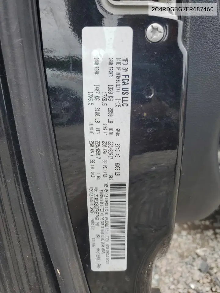 2015 Dodge Grand Caravan Se VIN: 2C4RDGBG7FR687460 Lot: 62958505