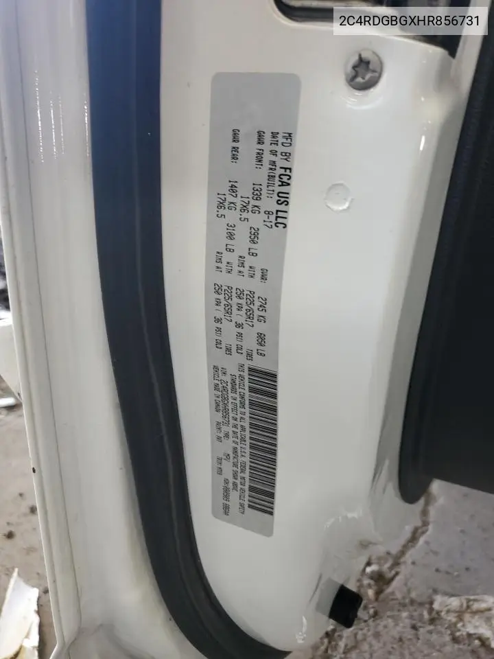 2017 Dodge Grand Caravan Se VIN: 2C4RDGBGXHR856731 Lot: 62665125