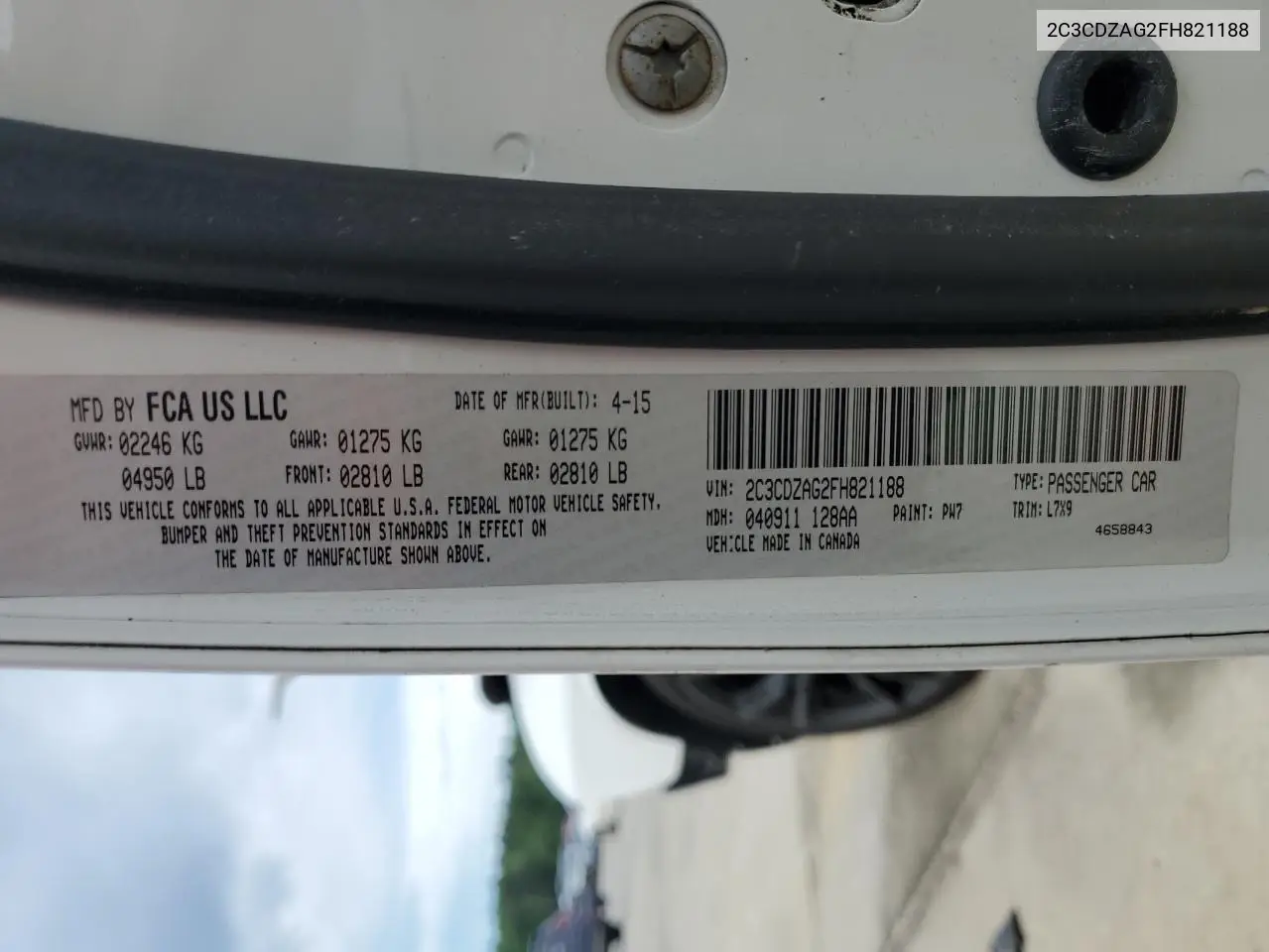 2015 Dodge Challenger Sxt VIN: 2C3CDZAG2FH821188 Lot: 56646255