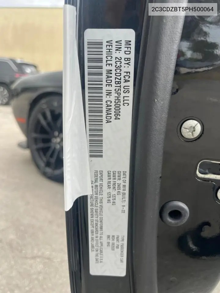 2023 Dodge Challenger R/T VIN: 2C3CDZBT5PH500064 Lot: 63097655