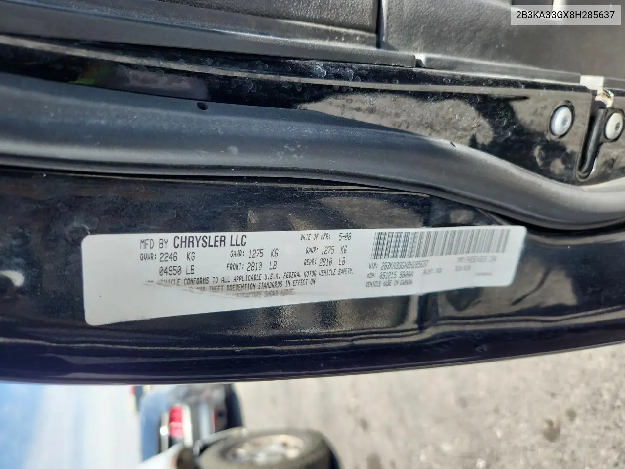 2008 Dodge Charger Sxt VIN: 2B3KA33GX8H285637 Lot: 62195155