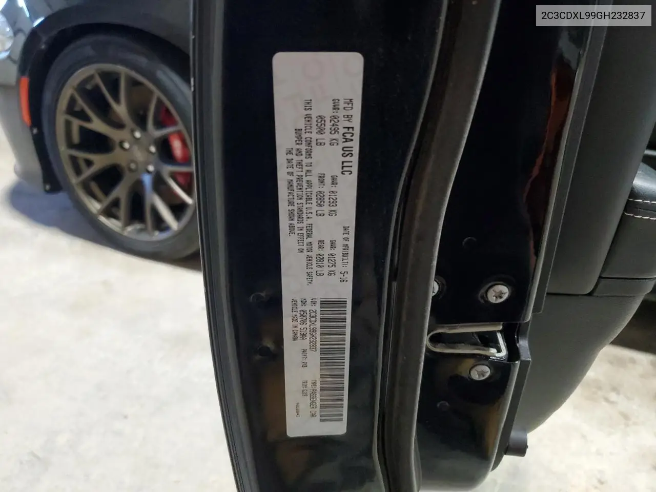 2016 Dodge Charger Srt Hellcat VIN: 2C3CDXL99GH232837 Lot: 62802065