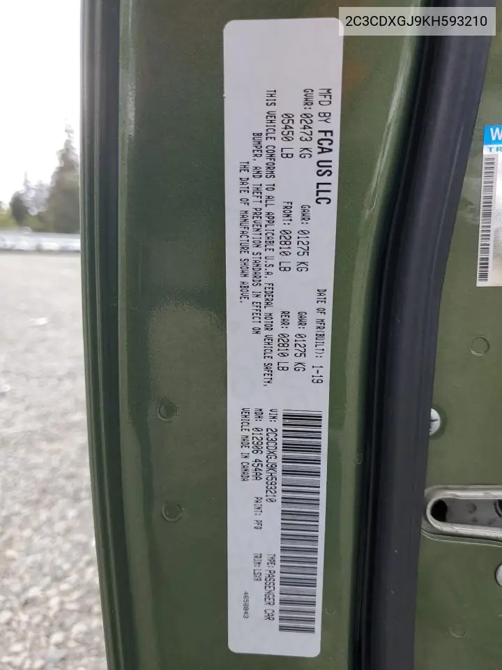2019 Dodge Charger Scat Pack VIN: 2C3CDXGJ9KH593210 Lot: 56586775