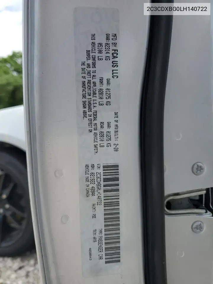 2020 Dodge Charger Sxt VIN: 2C3CDXBG0LH140722 Lot: 62395525