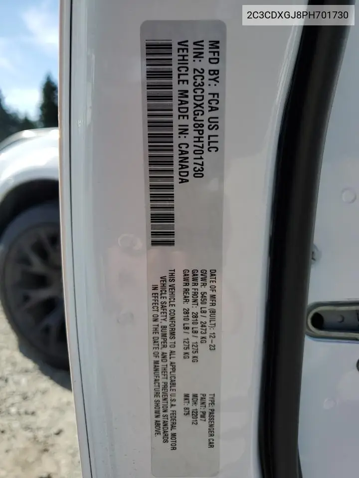 2023 Dodge Charger Scat Pack VIN: 2C3CDXGJ8PH701730 Lot: 61689155