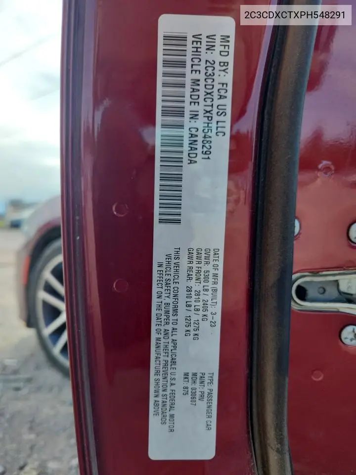 2023 Dodge Charger R/T VIN: 2C3CDXCTXPH548291 Lot: 62949695