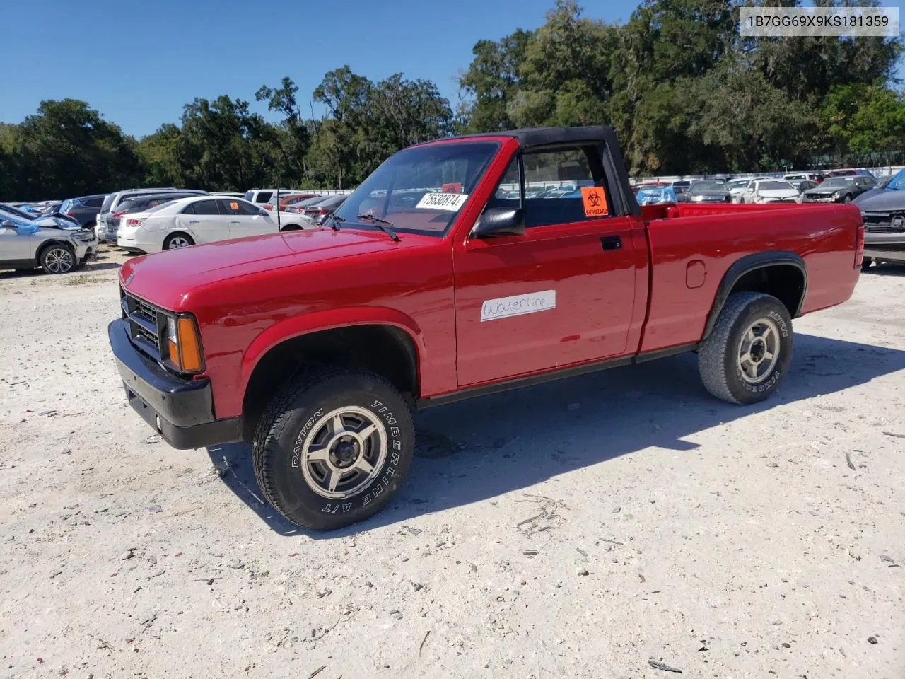 1989 Dodge Dakota Sport VIN: 1B7GG69X9KS181359 Lot: 75638874