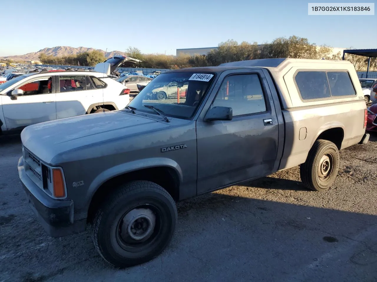 1989 Dodge Dakota VIN: 1B7GG26X1KS183846 Lot: 81846914