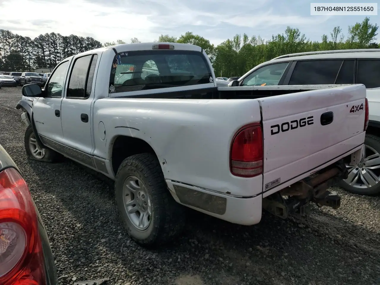 2002 Dodge Dakota Quad Slt VIN: 1B7HG48N12S551650 Lot: 49324025