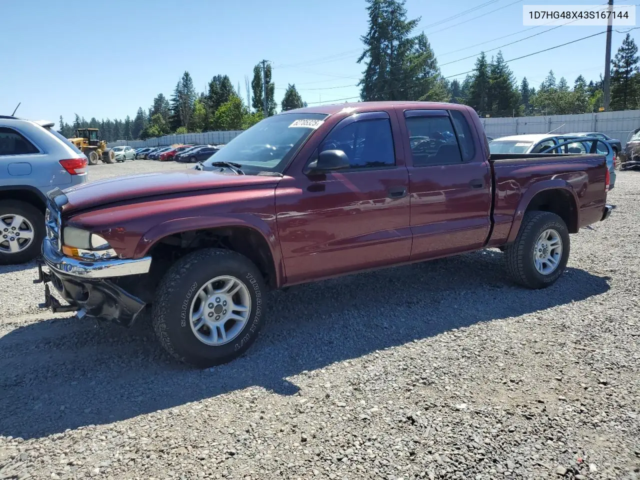 2003 Dodge Dakota Quad Slt VIN: 1D7HG48X43S167144 Lot: 62705325