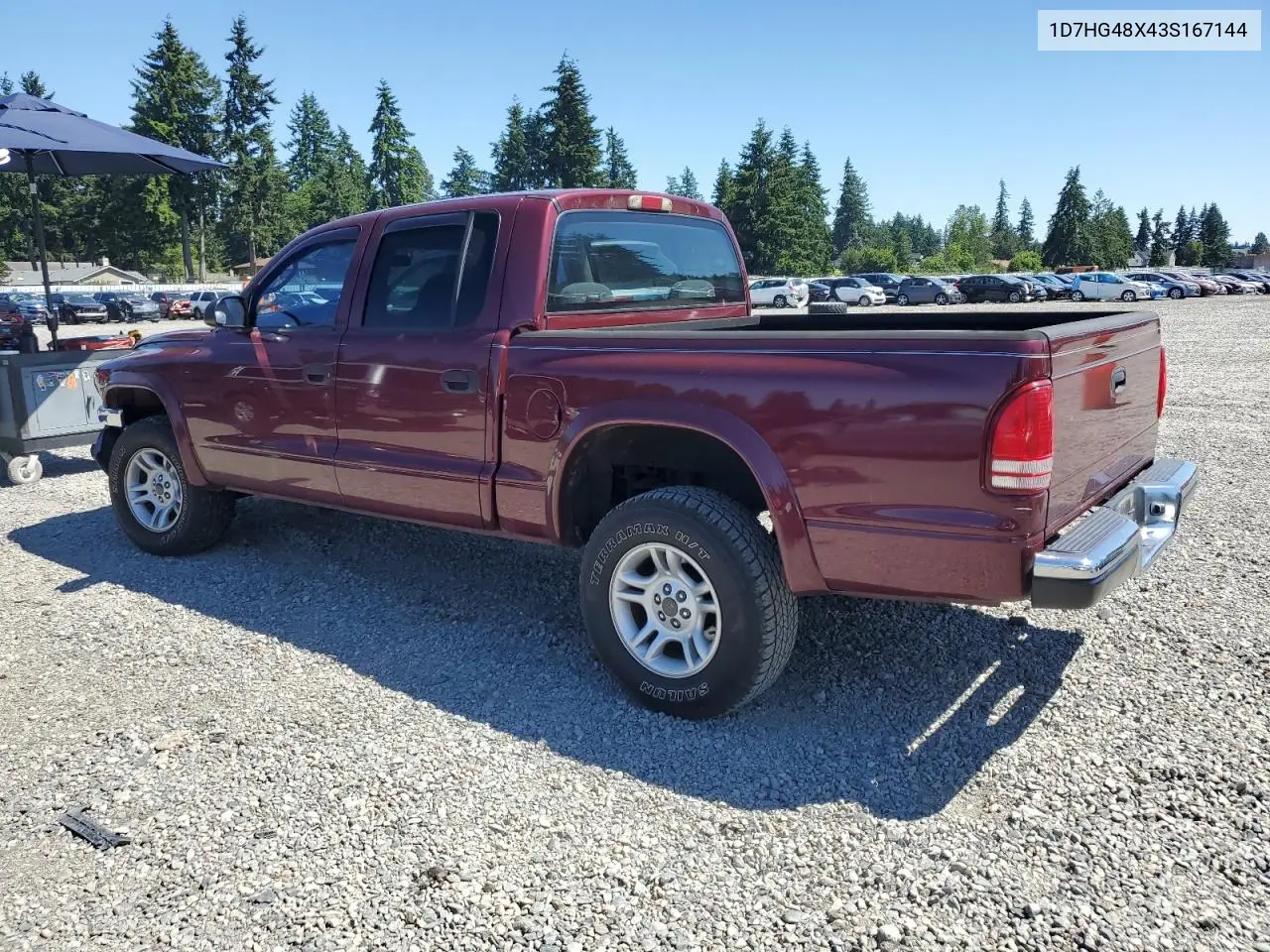 2003 Dodge Dakota Quad Slt VIN: 1D7HG48X43S167144 Lot: 62705325