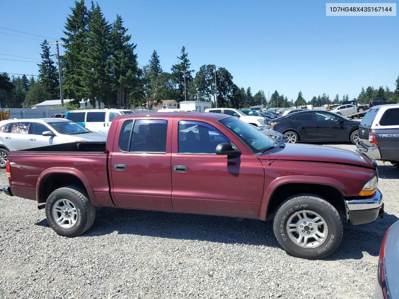 2003 Dodge Dakota Quad Slt VIN: 1D7HG48X43S167144 Lot: 62705325
