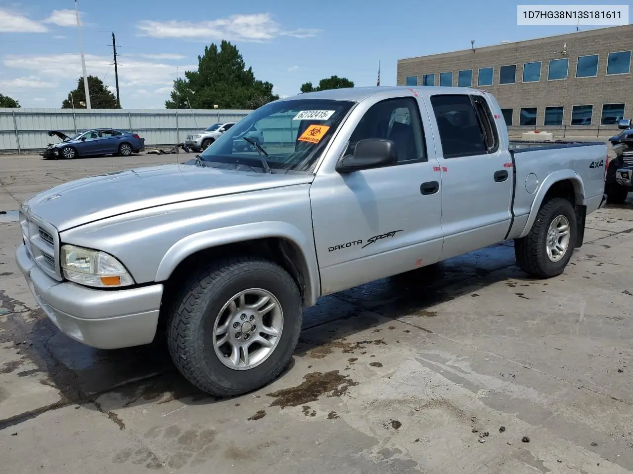 2003 Dodge Dakota Quad Sport VIN: 1D7HG38N13S181611 Lot: 62732415