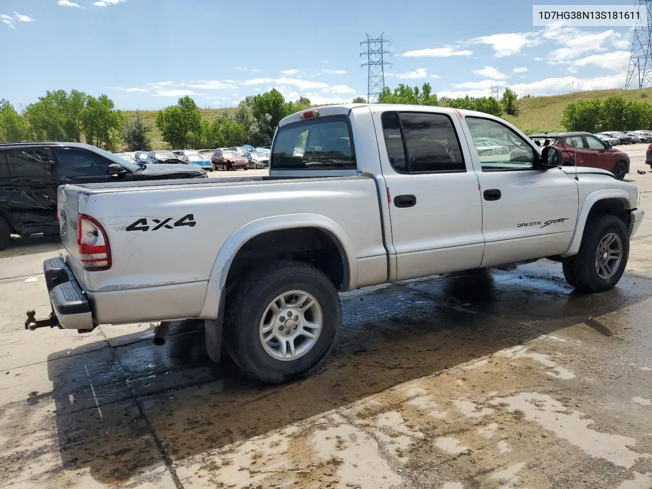 2003 Dodge Dakota Quad Sport VIN: 1D7HG38N13S181611 Lot: 62732415