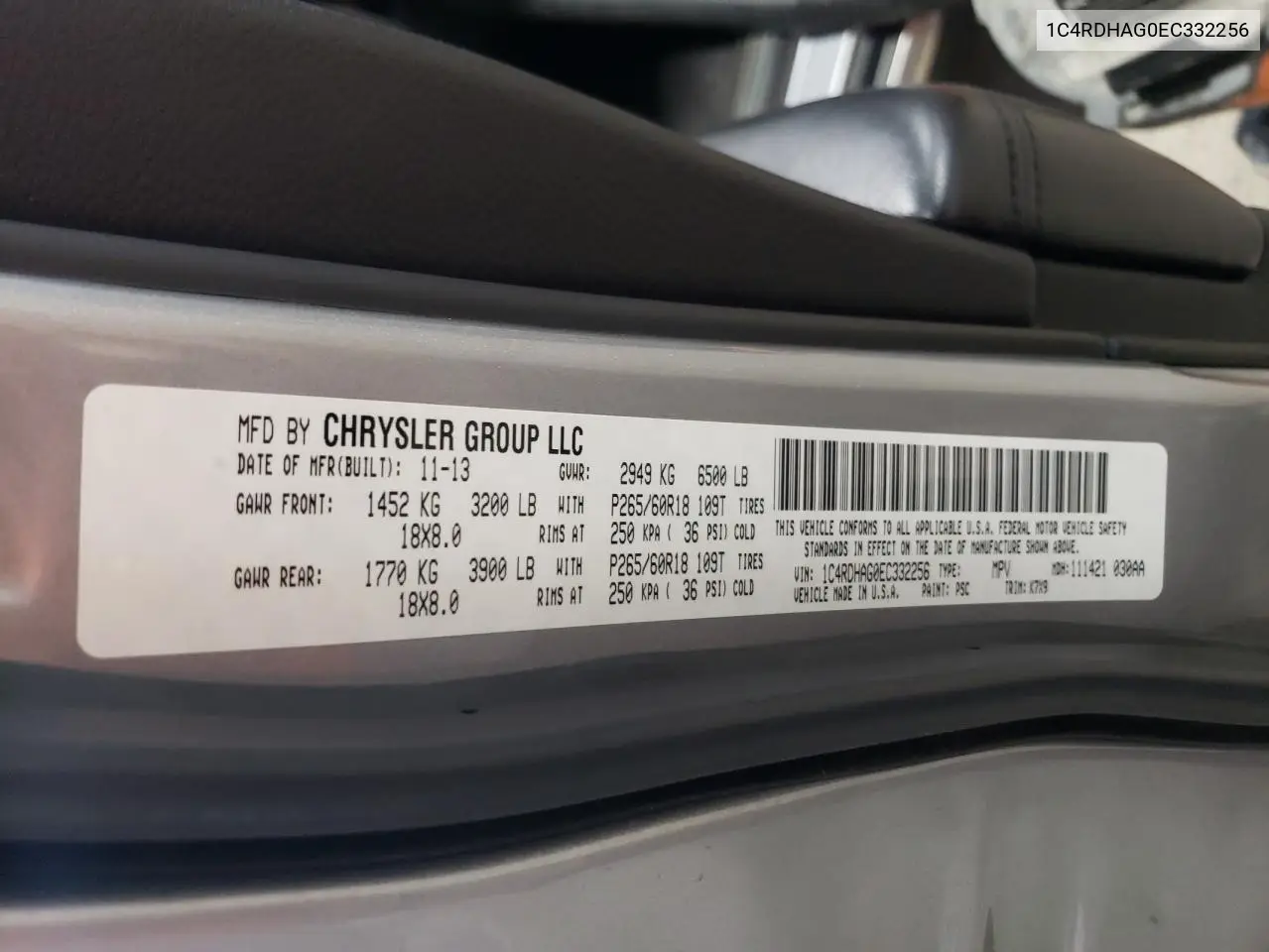 2014 Dodge Durango Sxt VIN: 1C4RDHAG0EC332256 Lot: 56504835