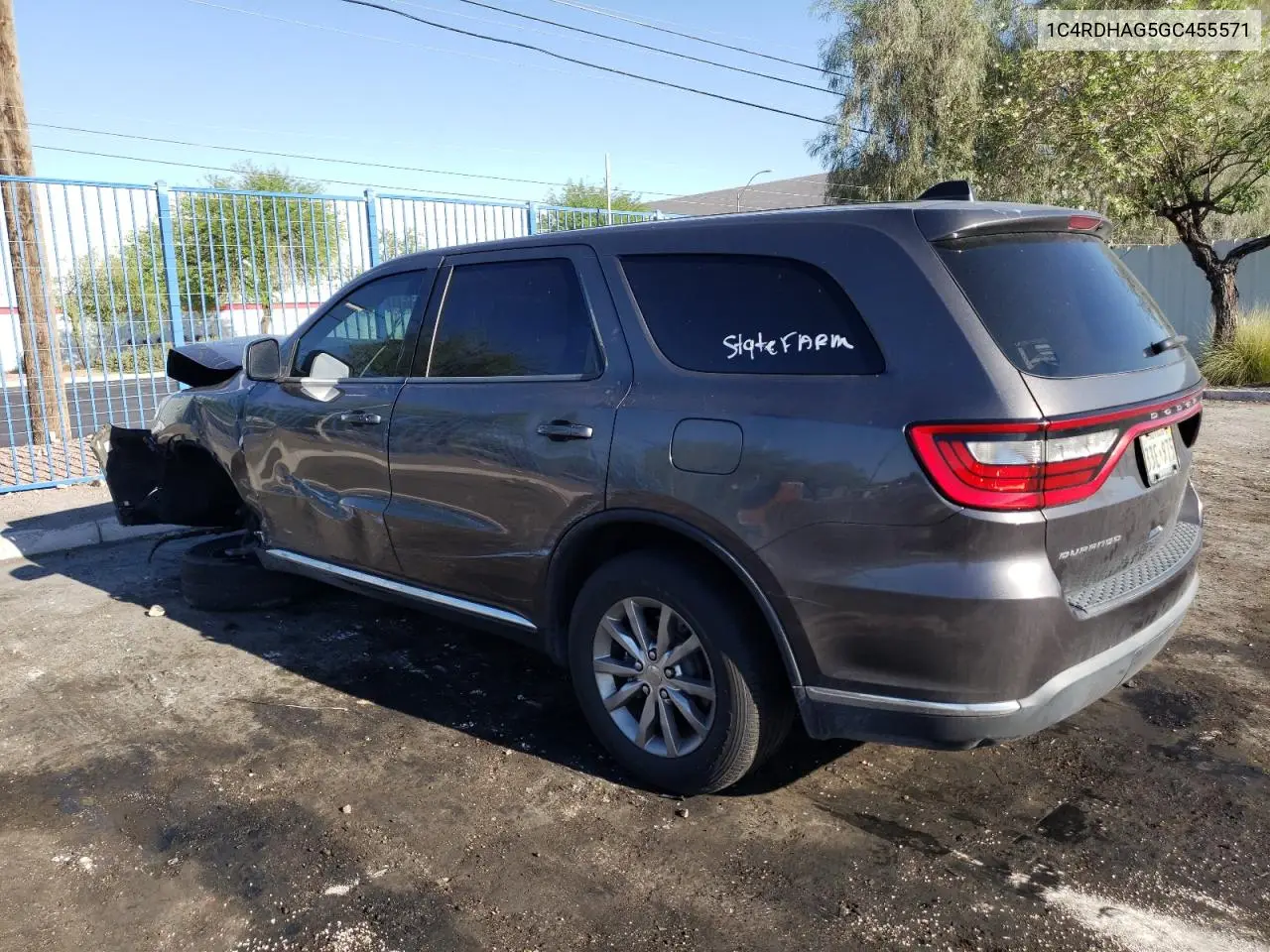 2016 Dodge Durango Sxt VIN: 1C4RDHAG5GC455571 Lot: 63213705
