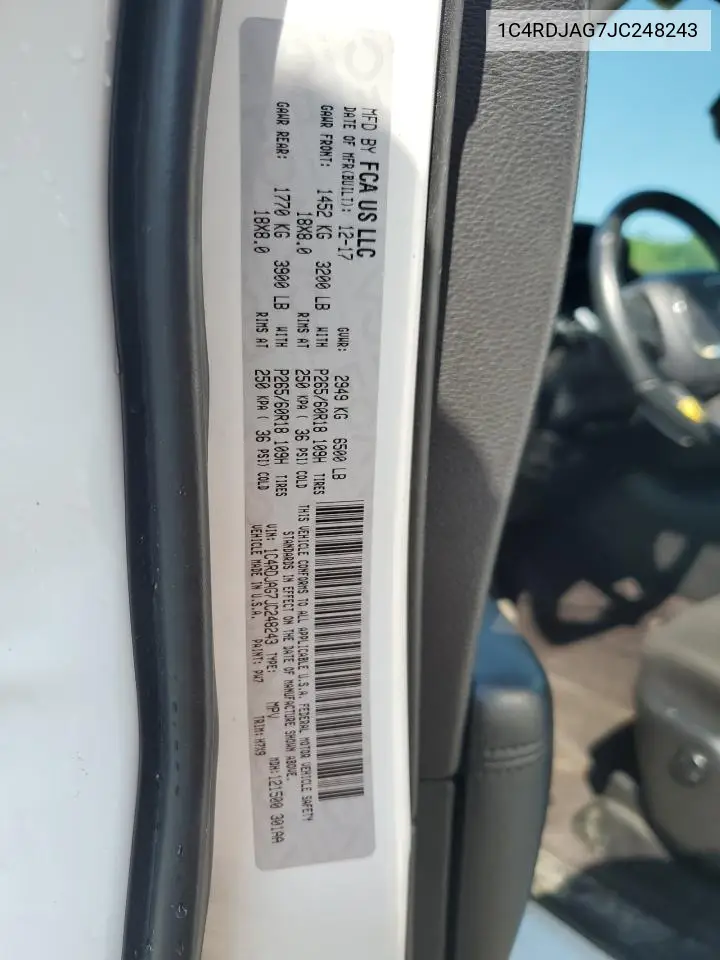 1c4rdjag7jc248243 1C4RDJAG7JC248243 2018 Dodge Durango Sxt