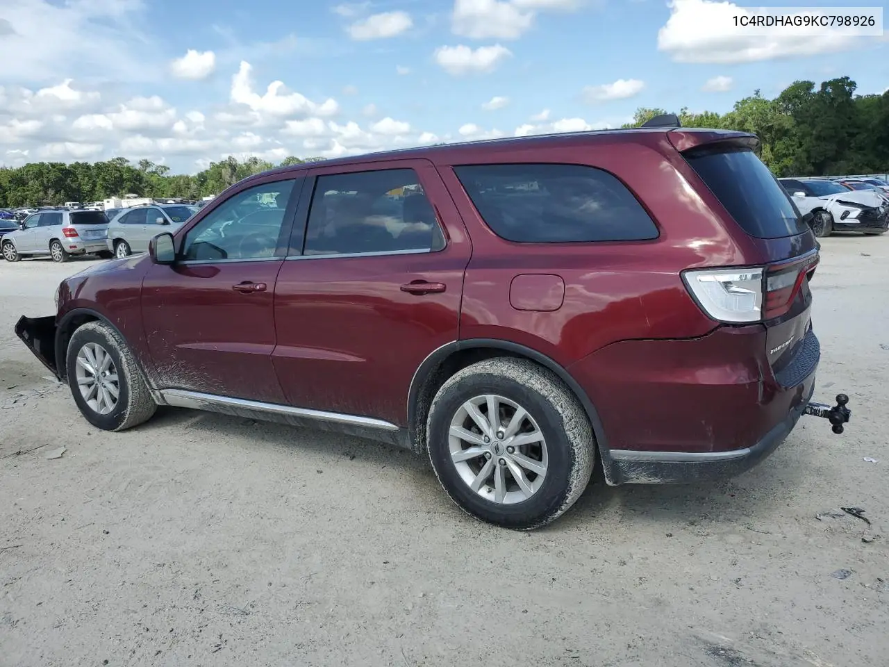2019 Dodge Durango Sxt VIN: 1C4RDHAG9KC798926 Lot: 62711895