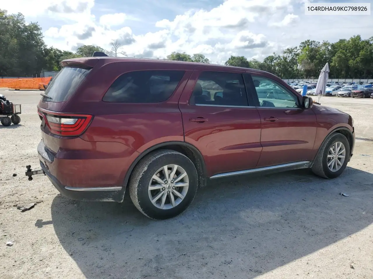 2019 Dodge Durango Sxt VIN: 1C4RDHAG9KC798926 Lot: 62711895