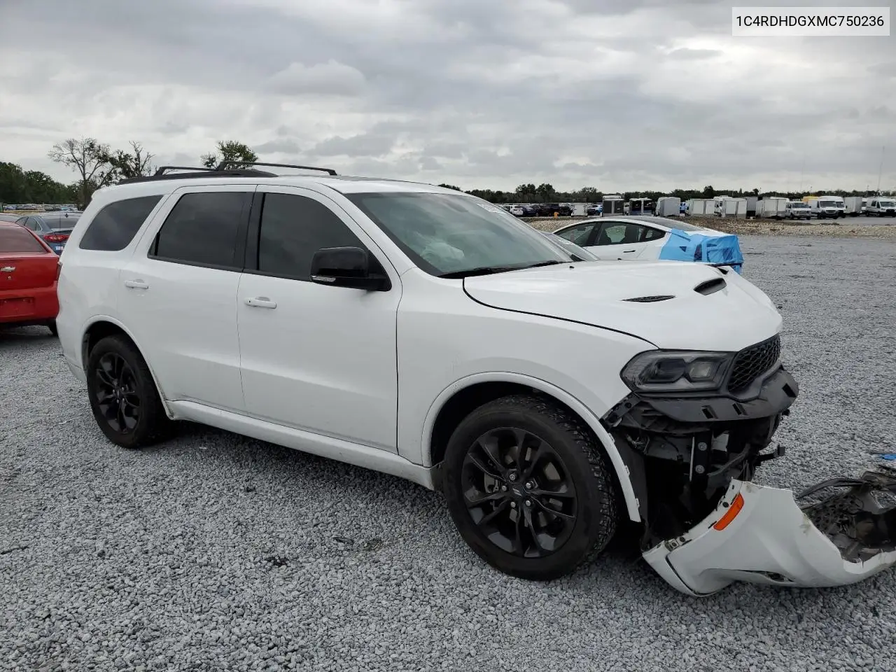 2021 Dodge Durango Gt VIN: 1C4RDHDGXMC750236 Lot: 52521305