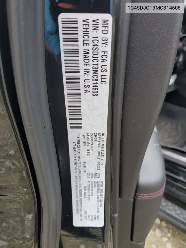 2021 Dodge Durango R/T VIN: 1C4SDJCT3MC814608 Lot: 62346175