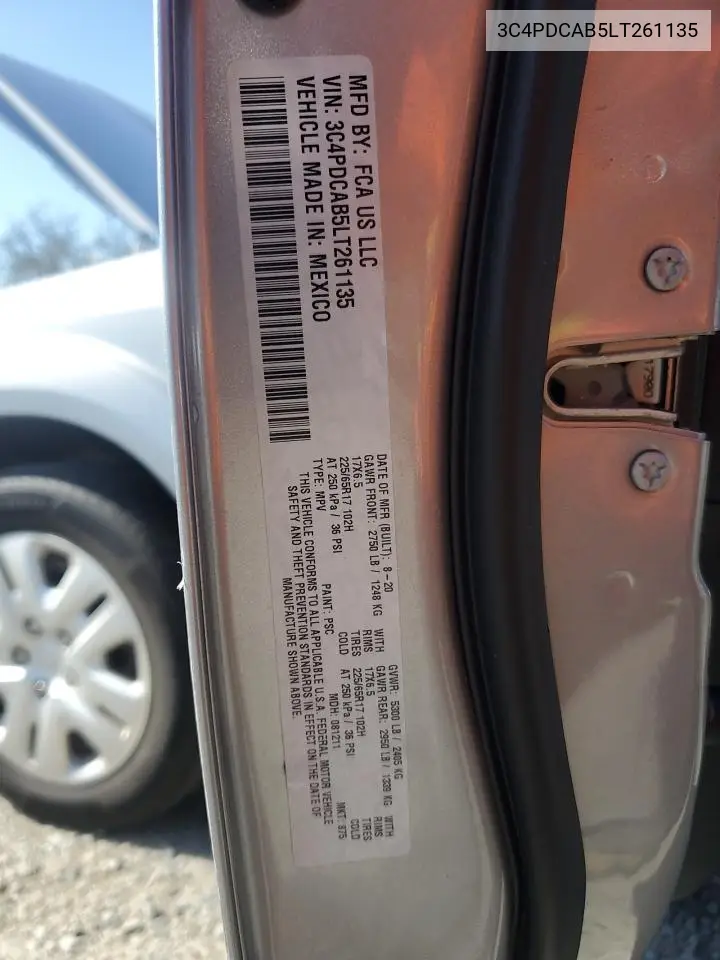 2020 Dodge Journey Se VIN: 3C4PDCAB5LT261135 Lot: 62807875