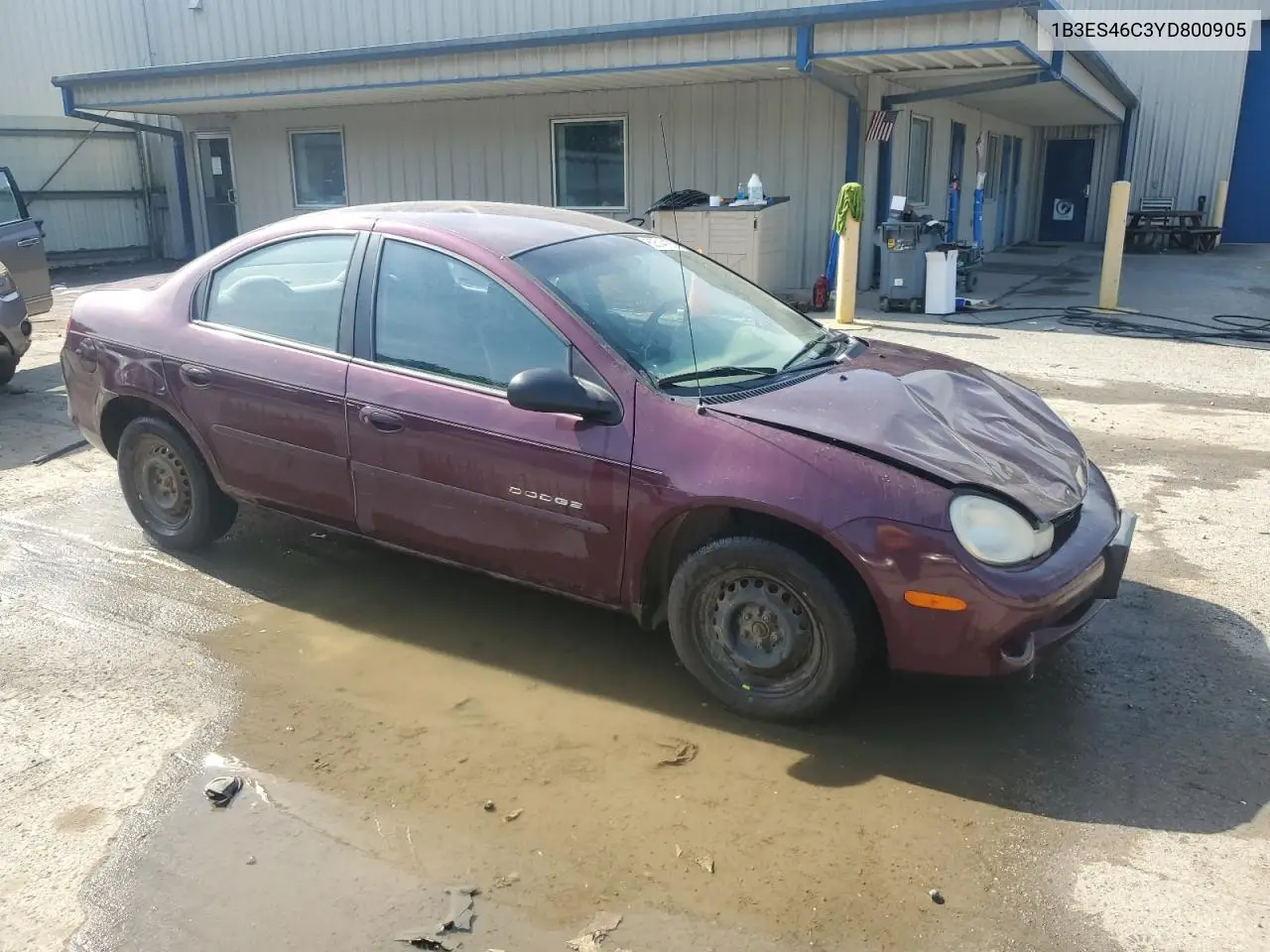 2000 Dodge Neon Base VIN: 1B3ES46C3YD800905 Lot: 62514185
