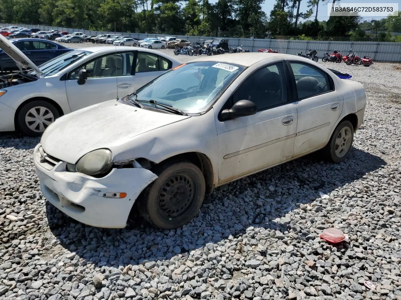 2002 Dodge Neon Se VIN: 1B3AS46C72D583753 Lot: 61111295