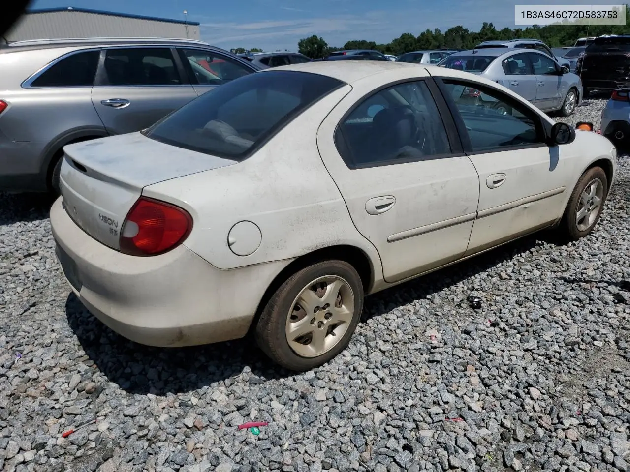 2002 Dodge Neon Se VIN: 1B3AS46C72D583753 Lot: 61111295