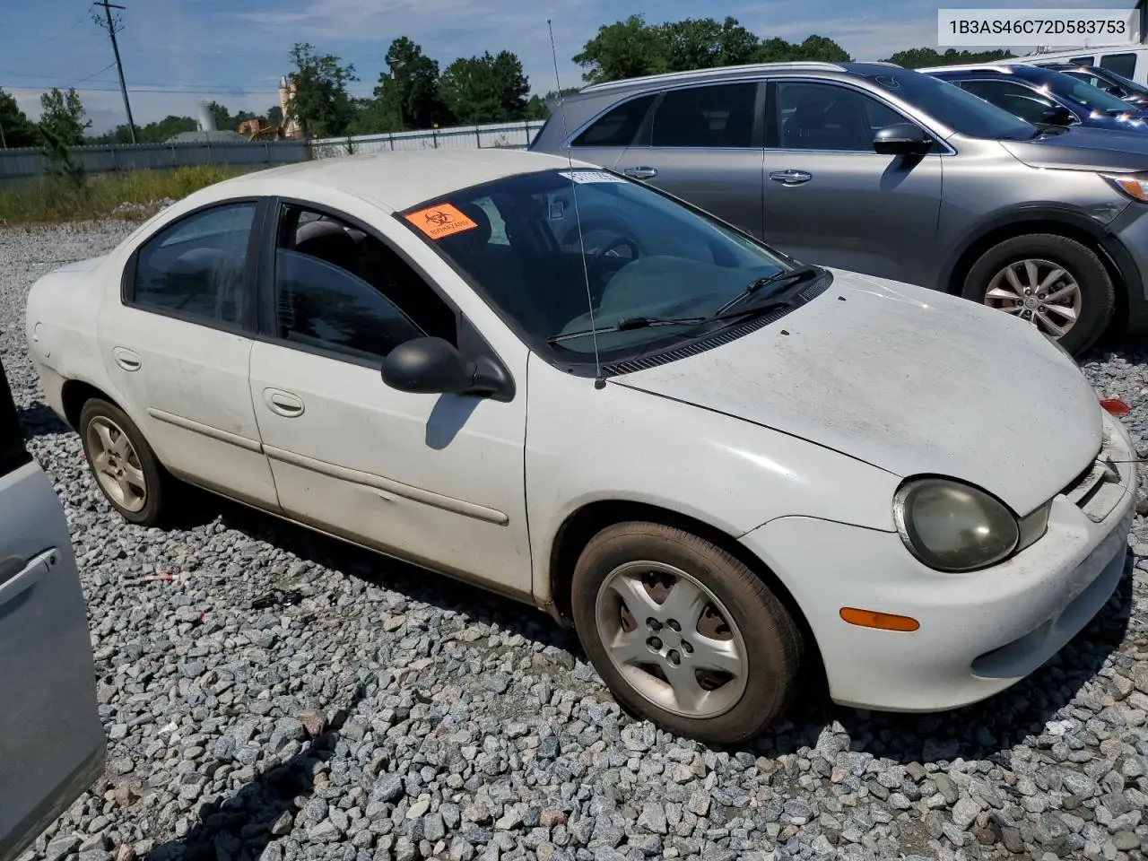 2002 Dodge Neon Se VIN: 1B3AS46C72D583753 Lot: 61111295