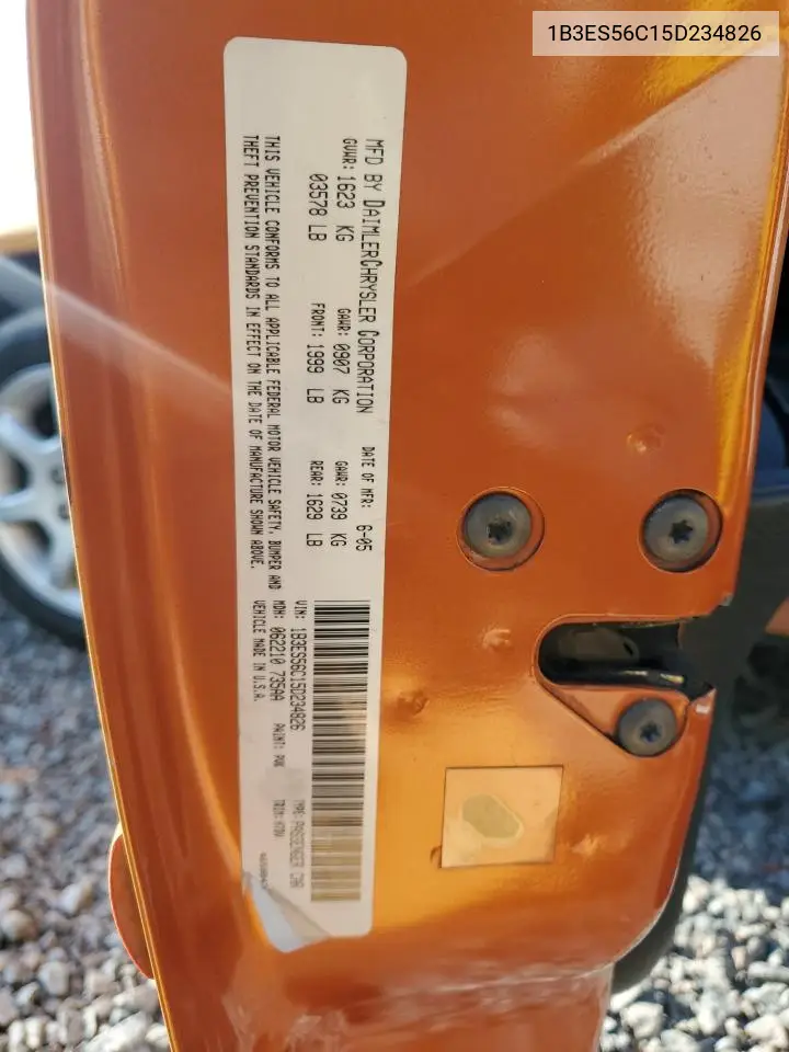 2005 Dodge Neon Sxt VIN: 1B3ES56C15D234826 Lot: 54544395