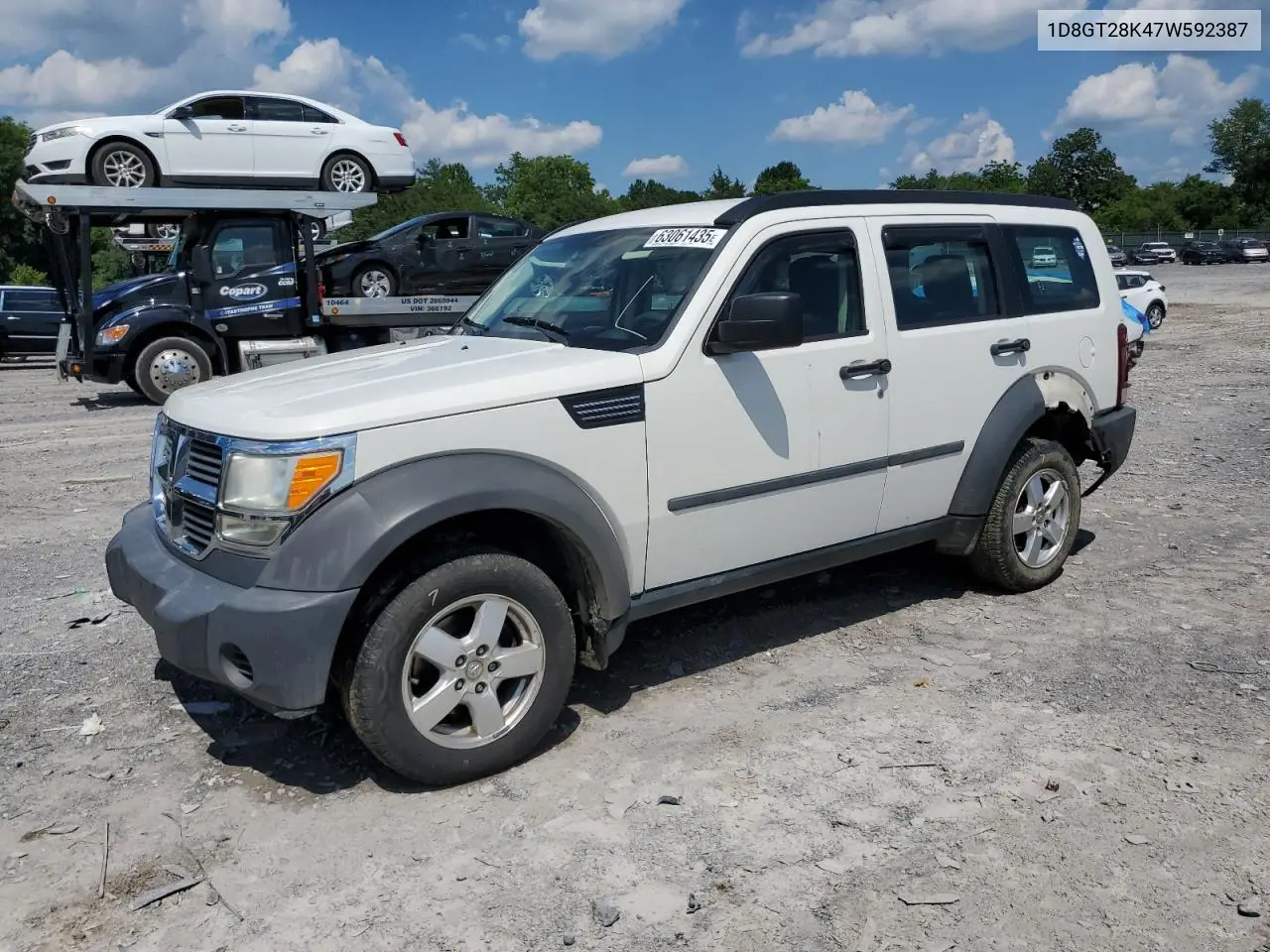 2007 Dodge Nitro Sxt VIN: 1D8GT28K47W592387 Lot: 63061435