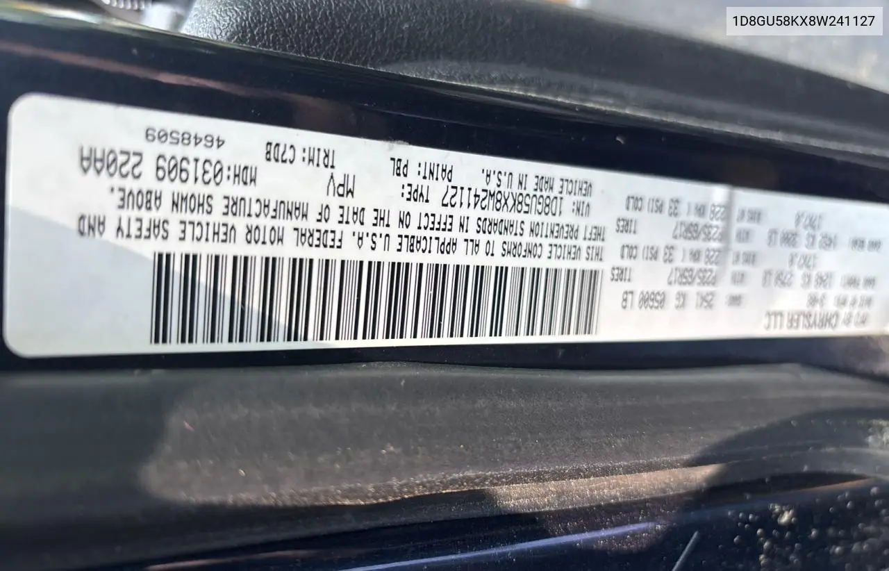 2008 Dodge Nitro Slt VIN: 1D8GU58KX8W241127 Lot: 61016365