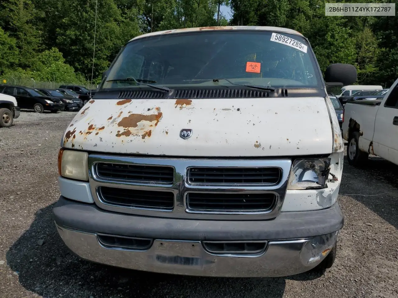 2000 Dodge Ram Van B1500 VIN: 2B6HB11Z4YK172787 Lot: 58927285