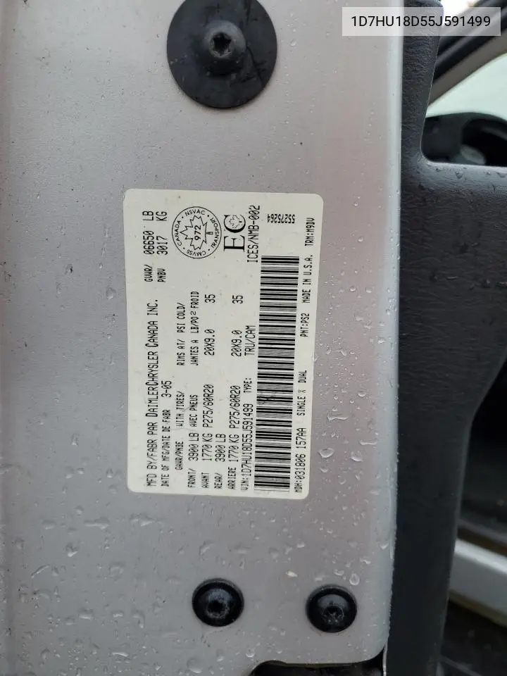 2005 Dodge Ram 1500 St VIN: 1D7HU18D55J591499 Lot: 56966595