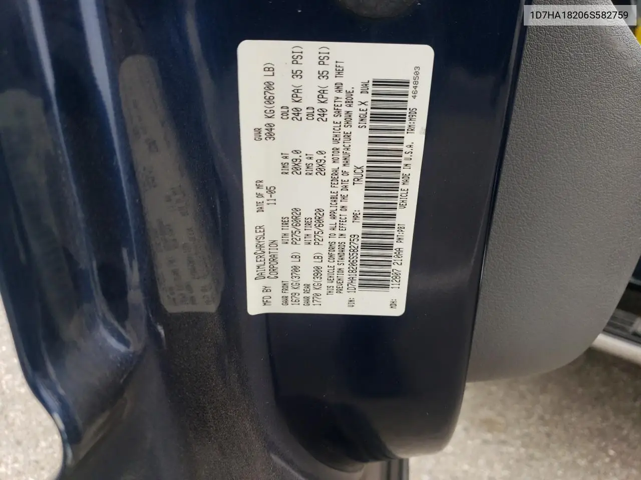 2006 Dodge Ram 1500 St VIN: 1D7HA18206S582759 Lot: 65621115