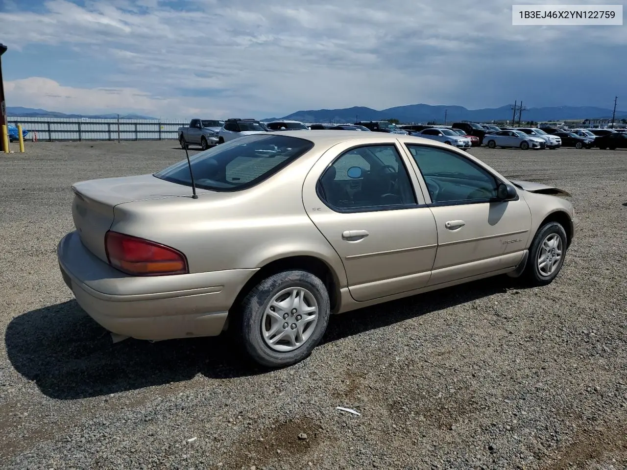 2000 Dodge Stratus Se VIN: 1B3EJ46X2YN122759 Lot: 60714645